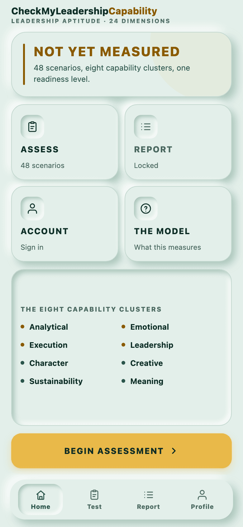 The CheckMyLeadershipCapability app on a phone